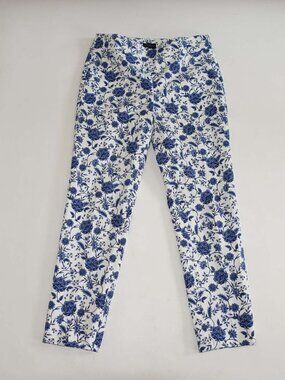 Talbots Women's Side Zip Chatham Ankle Pants Size 6 White Blue High Rise Stretch